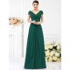 V-Neck Elegant Pleats Short Sleeves Long Chiffon Bridesmaid Dresses