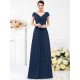 V-Neck Elegant Pleats Short Sleeves Long Chiffon Bridesmaid Dresses