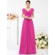 V-Neck Elegant Pleats Short Sleeves Long Chiffon Bridesmaid Dresses