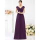 V-Neck Elegant Pleats Short Sleeves Long Chiffon Bridesmaid Dresses