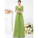 V-Neck Elegant Pleats Short Sleeves Long Chiffon Bridesmaid Dresses
