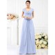 V-Neck Elegant Pleats Short Sleeves Long Chiffon Bridesmaid Dresses