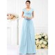 V-Neck Elegant Pleats Short Sleeves Long Chiffon Bridesmaid Dresses