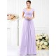 V-Neck Elegant Pleats Short Sleeves Long Chiffon Bridesmaid Dresses