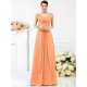 V-Neck Elegant Pleats Short Sleeves Long Chiffon Bridesmaid Dresses