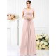 V-Neck Elegant Pleats Short Sleeves Long Chiffon Bridesmaid Dresses