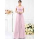 V-Neck Elegant Pleats Short Sleeves Long Chiffon Bridesmaid Dresses