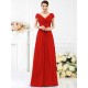 V-Neck Elegant Pleats Short Sleeves Long Chiffon Bridesmaid Dresses