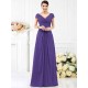 V-Neck Elegant Pleats Short Sleeves Long Chiffon Bridesmaid Dresses