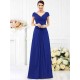V-Neck Elegant Pleats Short Sleeves Long Chiffon Bridesmaid Dresses