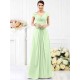 V-Neck Elegant Pleats Short Sleeves Long Chiffon Bridesmaid Dresses