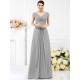 V-Neck Elegant Pleats Short Sleeves Long Chiffon Bridesmaid Dresses