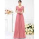 V-Neck Elegant Pleats Short Sleeves Long Chiffon Bridesmaid Dresses
