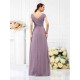 V-Neck Elegant Pleats Short Sleeves Long Chiffon Bridesmaid Dresses
