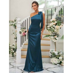 Charming Bowknot One Shoulder Sleeveless Bridesmaid Dresses