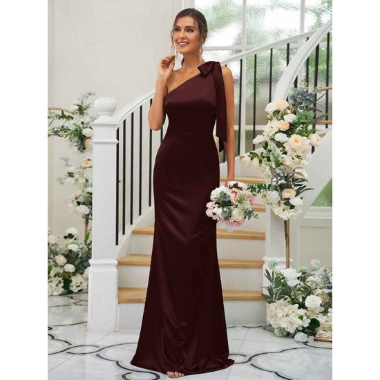 Charming Bowknot One Shoulder Sleeveless Bridesmaid Dresses