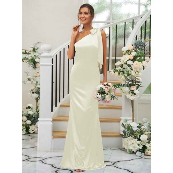 Charming Bowknot One Shoulder Sleeveless Bridesmaid Dresses
