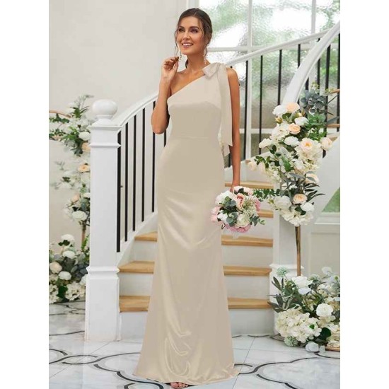 Charming Bowknot One Shoulder Sleeveless Bridesmaid Dresses