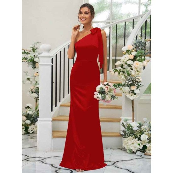 Charming Bowknot One Shoulder Sleeveless Bridesmaid Dresses