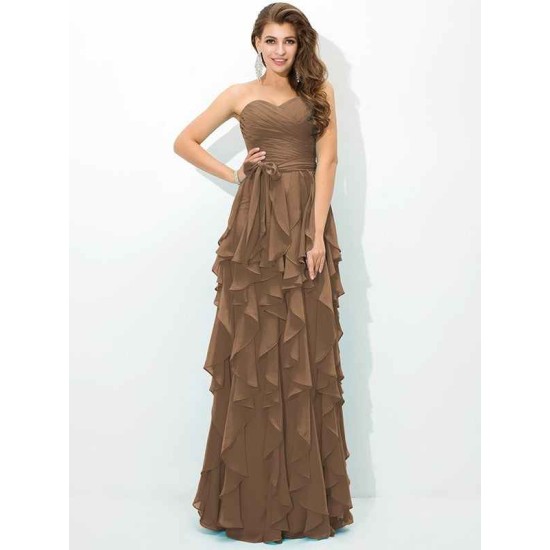 Gorgeous Sweetheart Layers Sleeveless Long Chiffon Bridesmaid Dresses