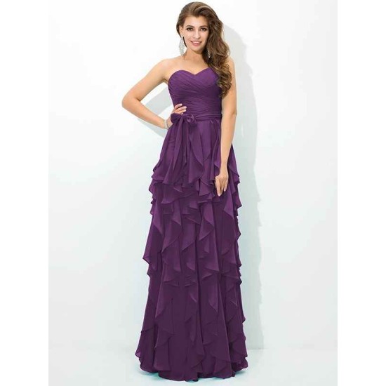 Gorgeous Sweetheart Layers Sleeveless Long Chiffon Bridesmaid Dresses