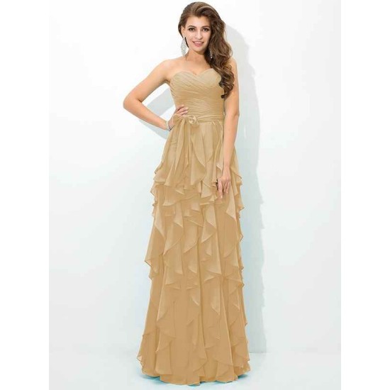 Gorgeous Sweetheart Layers Sleeveless Long Chiffon Bridesmaid Dresses