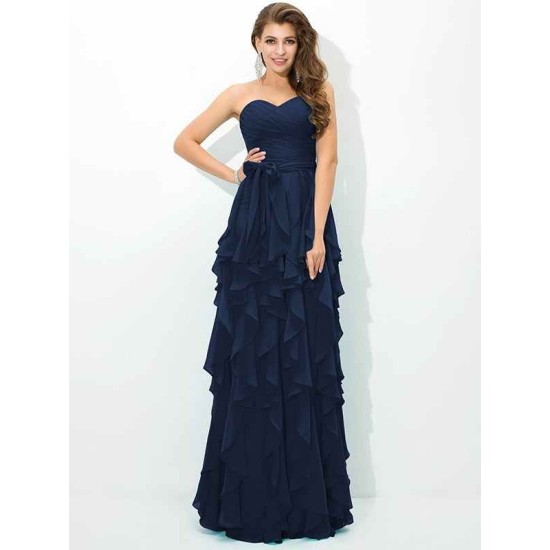Gorgeous Sweetheart Layers Sleeveless Long Chiffon Bridesmaid Dresses