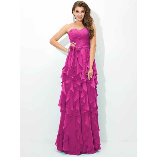 Gorgeous Sweetheart Layers Sleeveless Long Chiffon Bridesmaid Dresses