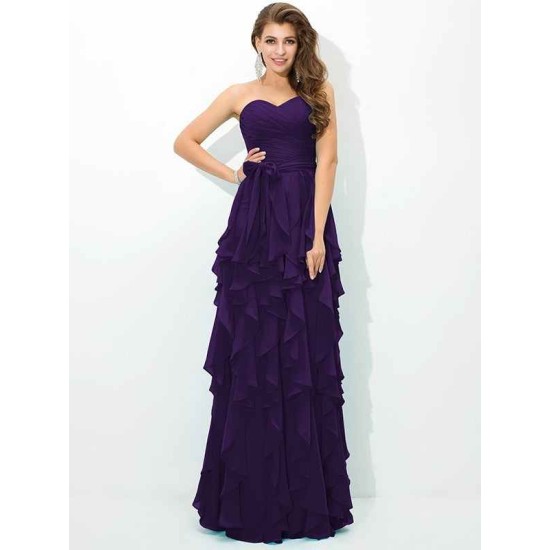 Gorgeous Sweetheart Layers Sleeveless Long Chiffon Bridesmaid Dresses