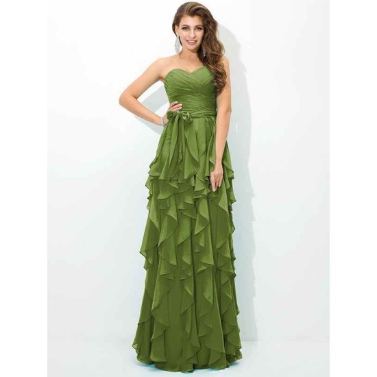 Gorgeous Sweetheart Layers Sleeveless Long Chiffon Bridesmaid Dresses