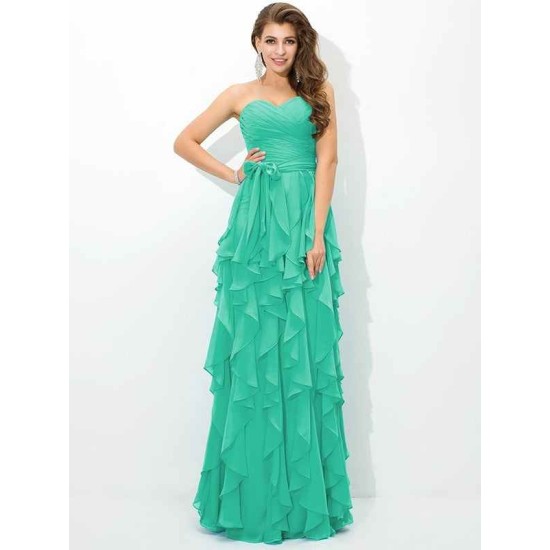 Gorgeous Sweetheart Layers Sleeveless Long Chiffon Bridesmaid Dresses