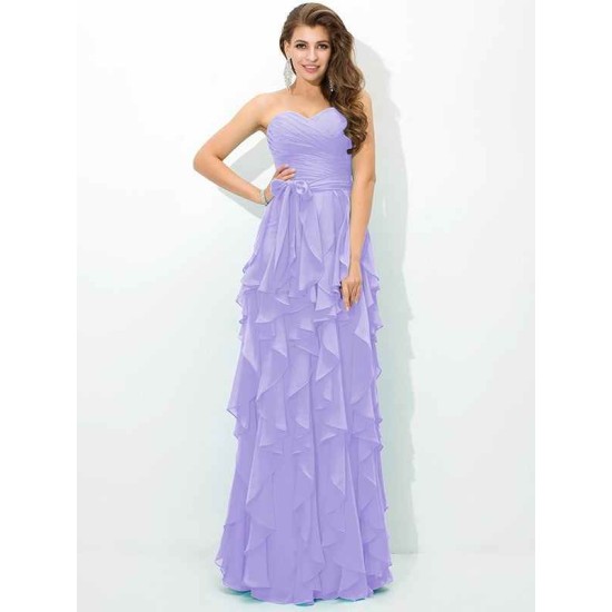 Gorgeous Sweetheart Layers Sleeveless Long Chiffon Bridesmaid Dresses