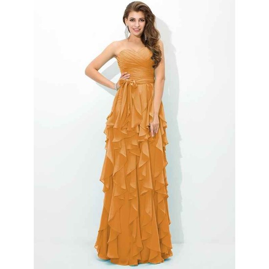 Gorgeous Sweetheart Layers Sleeveless Long Chiffon Bridesmaid Dresses