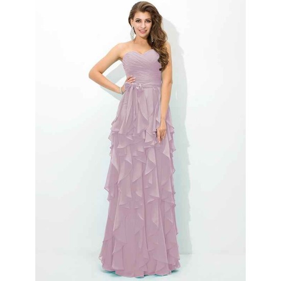 Gorgeous Sweetheart Layers Sleeveless Long Chiffon Bridesmaid Dresses