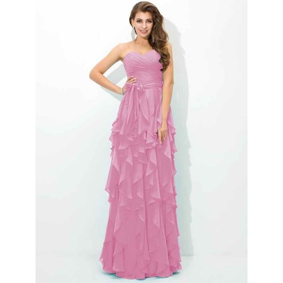 Gorgeous Sweetheart Layers Sleeveless Long Chiffon Bridesmaid Dresses