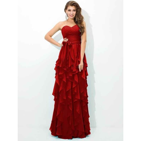 Gorgeous Sweetheart Layers Sleeveless Long Chiffon Bridesmaid Dresses