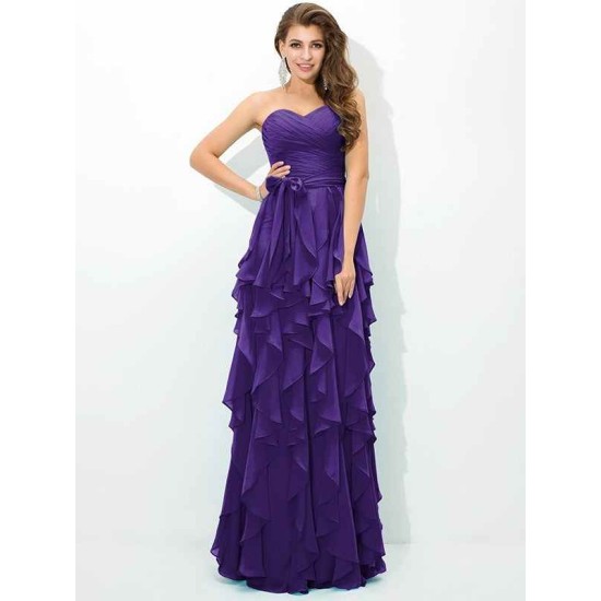 Gorgeous Sweetheart Layers Sleeveless Long Chiffon Bridesmaid Dresses