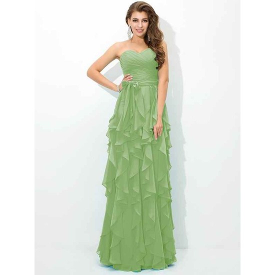 Gorgeous Sweetheart Layers Sleeveless Long Chiffon Bridesmaid Dresses