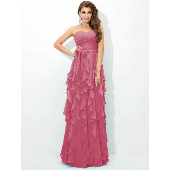 Gorgeous Sweetheart Layers Sleeveless Long Chiffon Bridesmaid Dresses