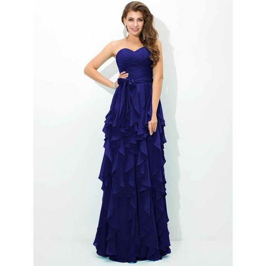 Gorgeous Sweetheart Layers Sleeveless Long Chiffon Bridesmaid Dresses