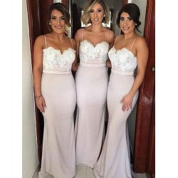 Charming Sleeveless Sweetheart Lace Satin Bridesmaid Dresses