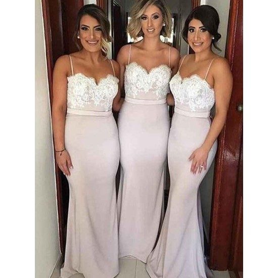 Charming Sleeveless Sweetheart Lace Satin Bridesmaid Dresses