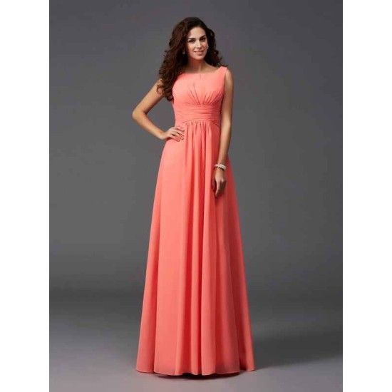 Chic Ruffles Sleeveless Long Chiffon Bridesmaid Dresses
