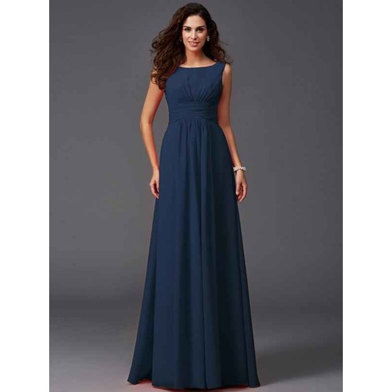 Chic Ruffles Sleeveless Long Chiffon Bridesmaid Dresses