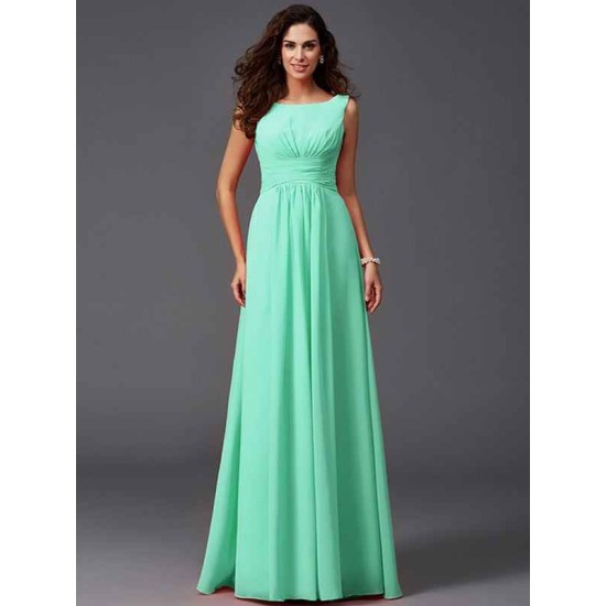Chic Ruffles Sleeveless Long Chiffon Bridesmaid Dresses