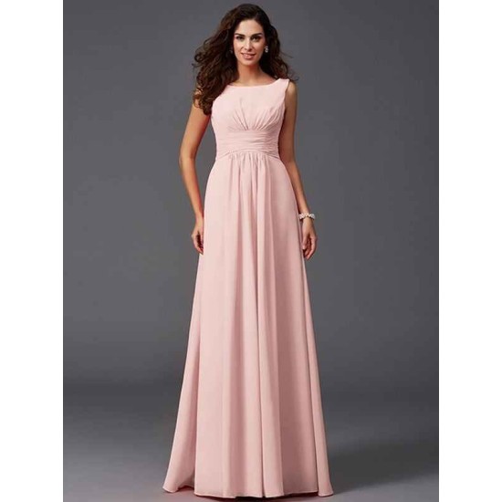 Chic Ruffles Sleeveless Long Chiffon Bridesmaid Dresses