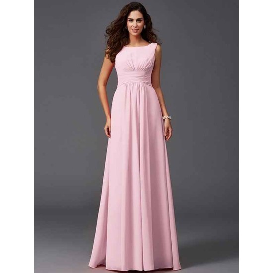Chic Ruffles Sleeveless Long Chiffon Bridesmaid Dresses