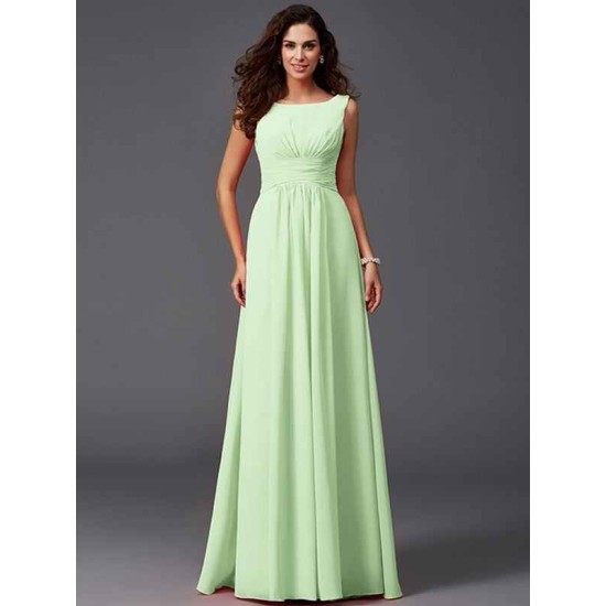 Chic Ruffles Sleeveless Long Chiffon Bridesmaid Dresses