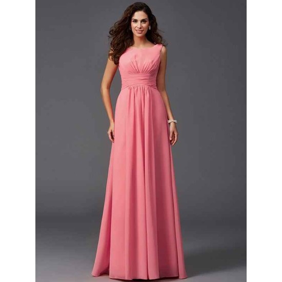 Chic Ruffles Sleeveless Long Chiffon Bridesmaid Dresses
