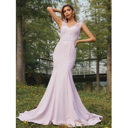 Mermaid Gorgeous Stretch Crepe Ruched V-neck Sleeveless Bridesmaid Dresses